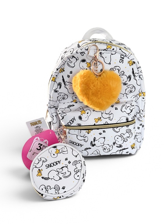 Peanuts Handbags - NWT Peanuts Snoopy Woodstock Mini Backpack 3 Pc Set Coin Purse Heart Charm